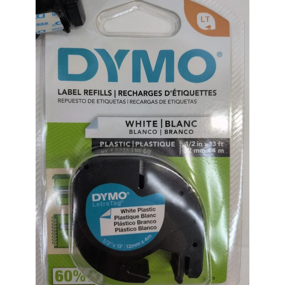 LOT 5!🚨Dymo LetraTag LT Label Refills White Plastic Label Tape 1/2